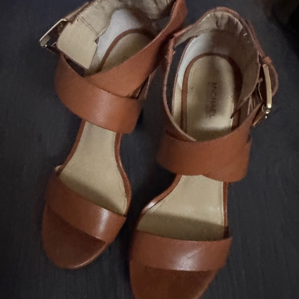 MK | Tan Leather Ankle-Strap High Heels 8.5